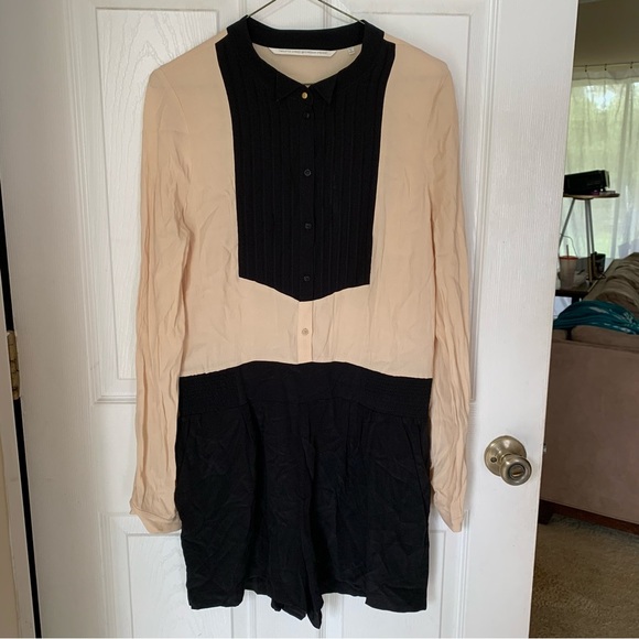 Twelfth Street by Cynthia Vincent Silk Cream Black ButtonDown Romper EUC Size -M - Picture 5 of 8